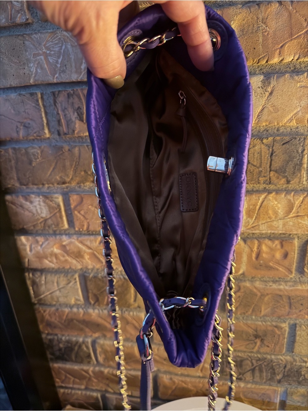 DKNYC Purple Quilted Shoulder Bag with Gold Chain Strap - Picture 7 of 7
